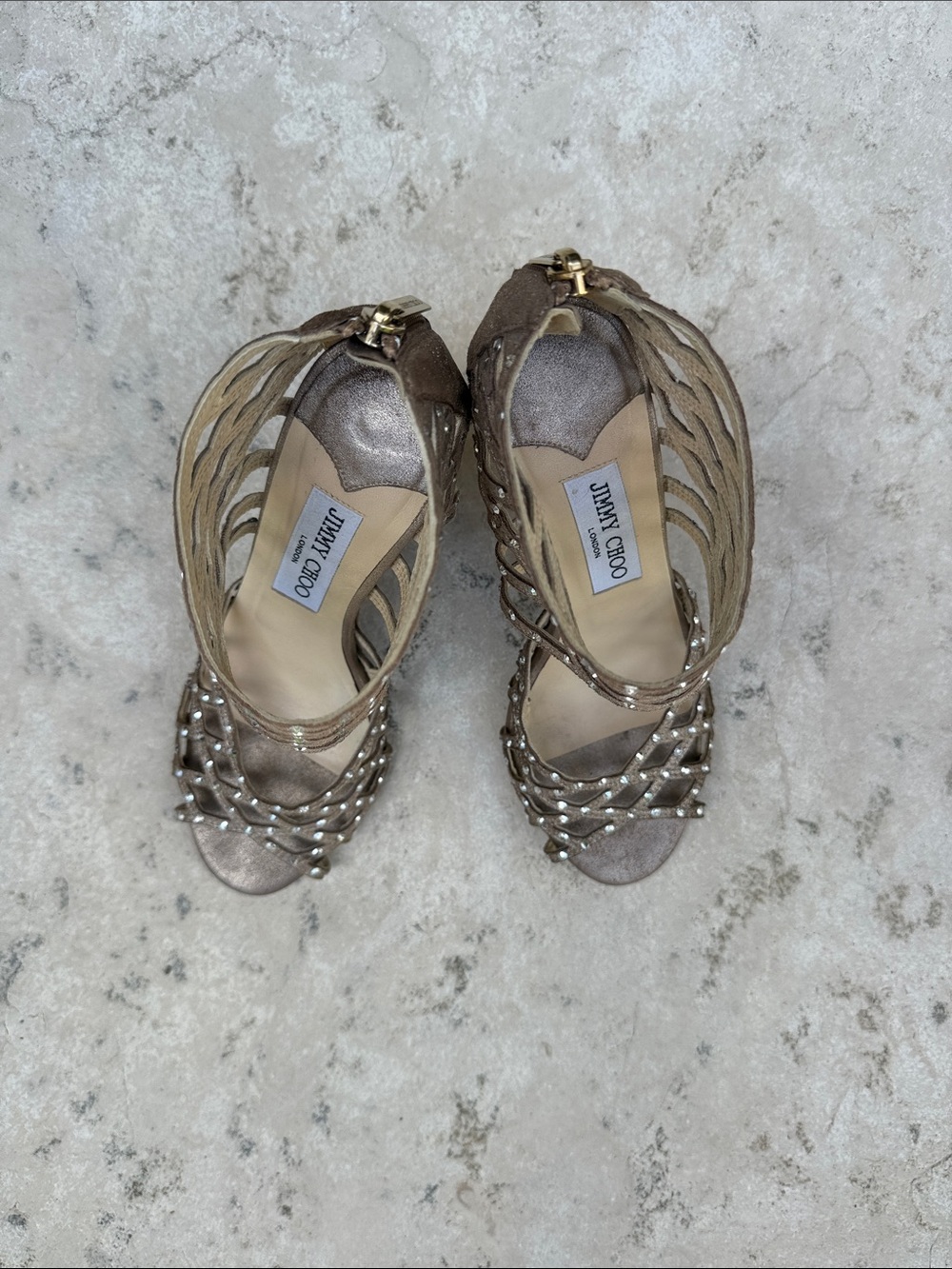 Jimmy Choo Rose Gold Crystal Lattice High-Heel Sandals - Picture 2 of 5